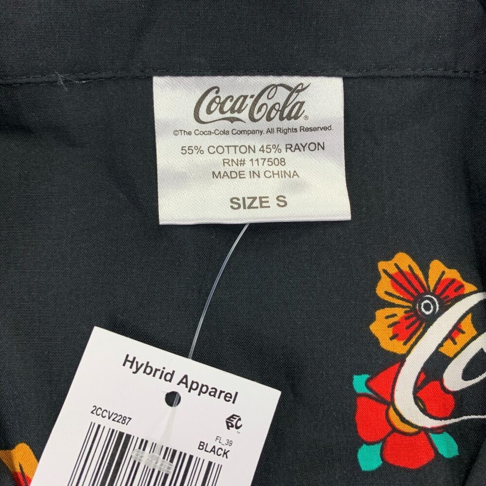 Hybrid Apparel Mens Coca Cola Floral Short Sleeve Button Down Shirt Black S - Picture 4 of 4